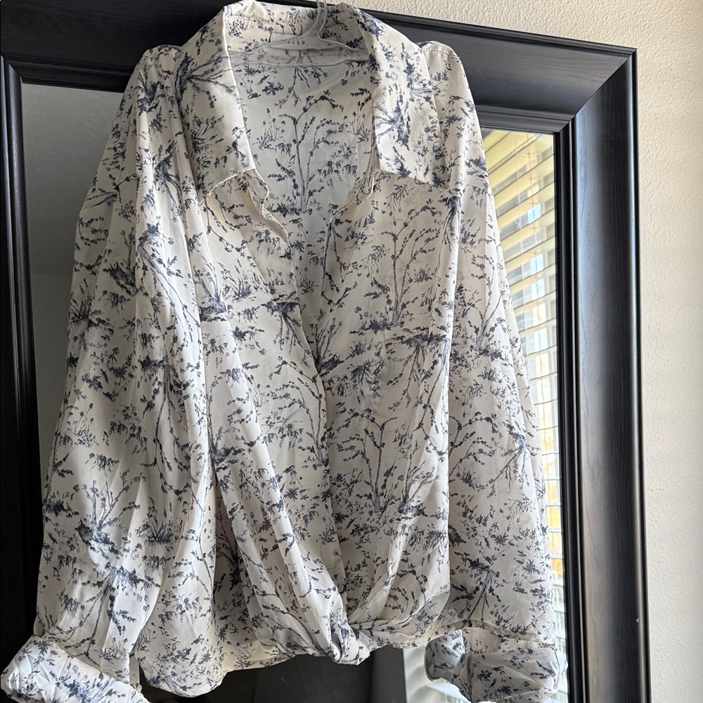 Lush White and Blue Patterned Top